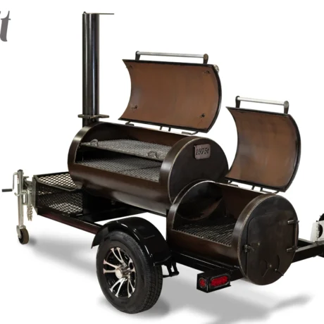 1975 Offset Smoker Trailer with Upper Rack and Cowboy Firebox