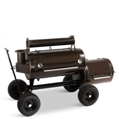 Workhorse Pits 1969 Offset Smoker with Black Wagon Body, Upper Rack, and Cowboy Firebox